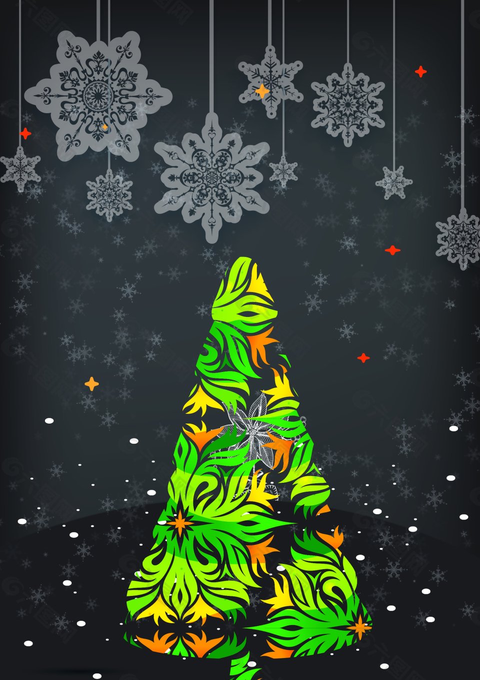 圣诞节海报雪花圣诞树矢量背景