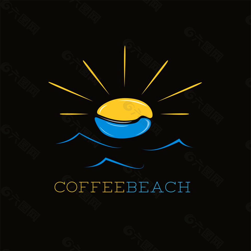 创意黄蓝咖啡豆标志图片