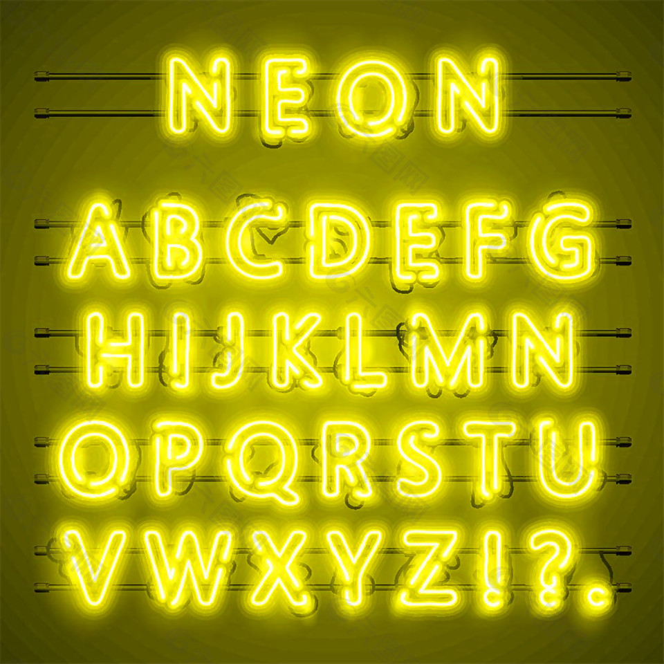 黄色霓虹字母字体图片