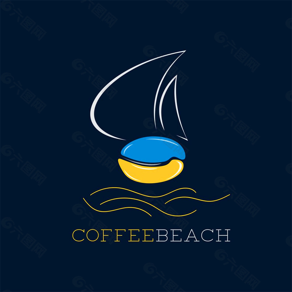 帆船咖啡豆标志图片