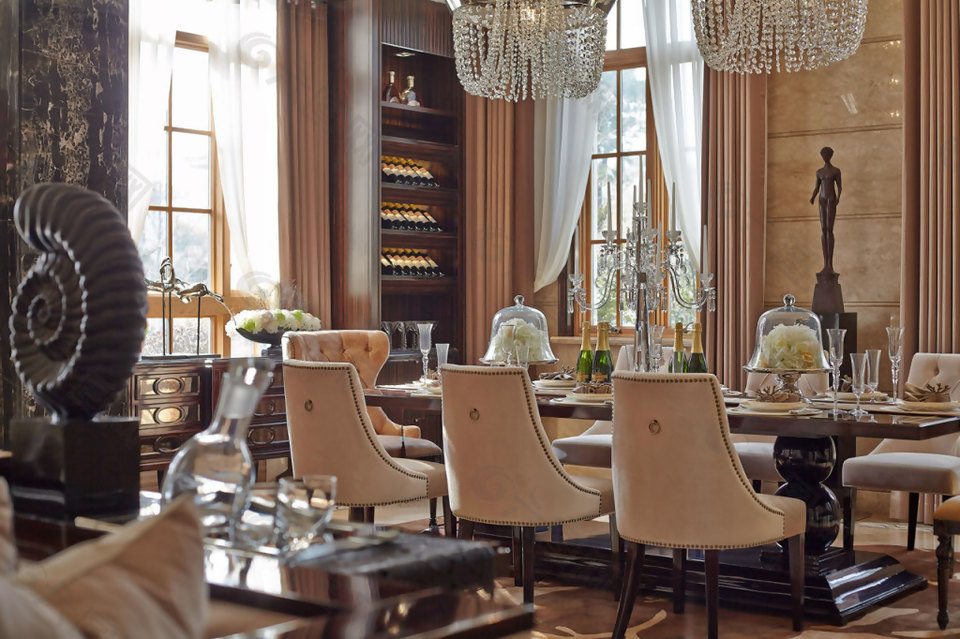 欧式奢华客厅白色水晶镂空吊灯室内装修图