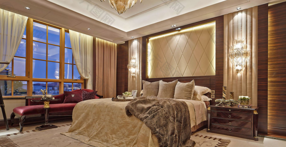 中式典雅卧室双层窗帘室内装修效果图