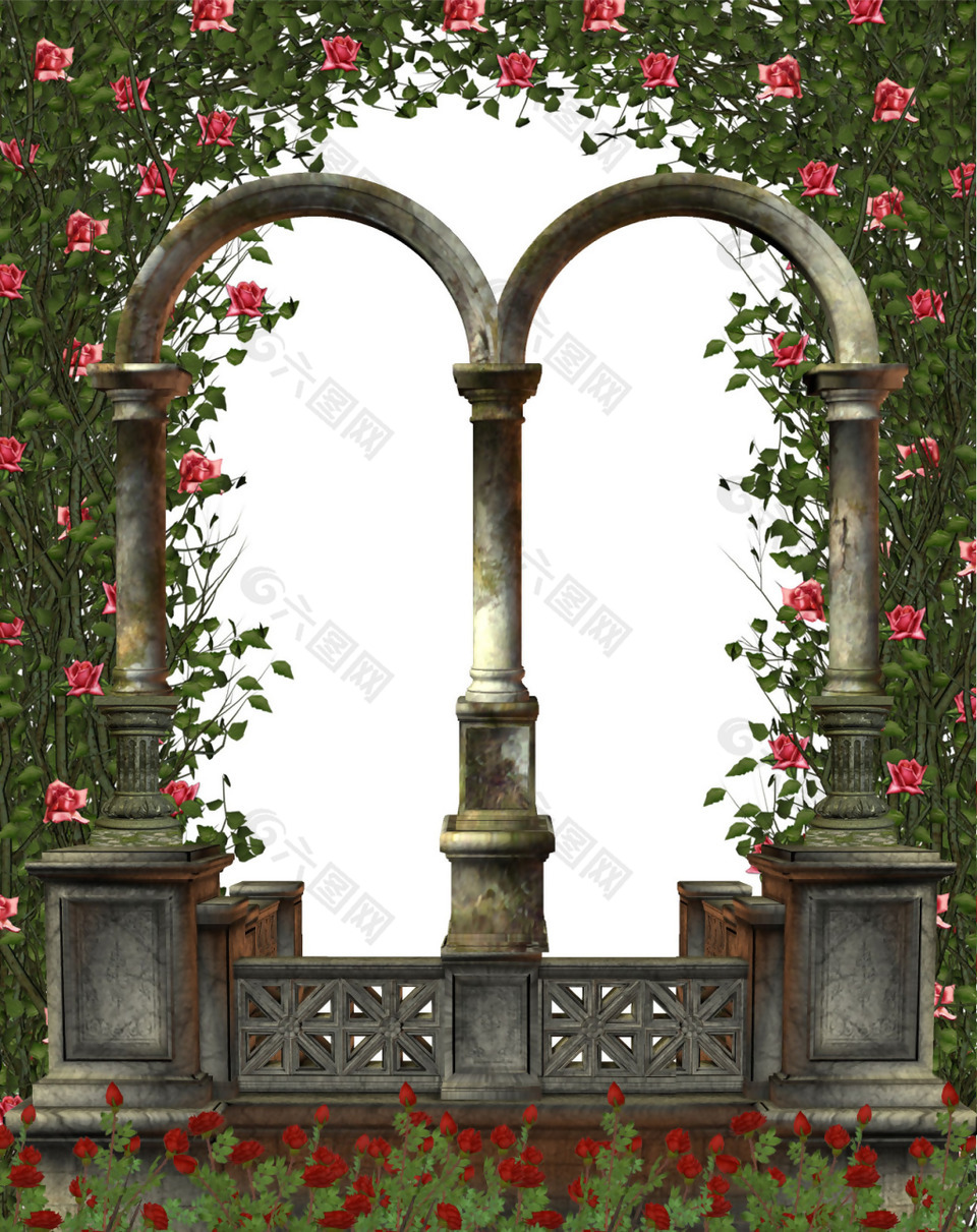 欧式花园创意拱桥门png元素素材