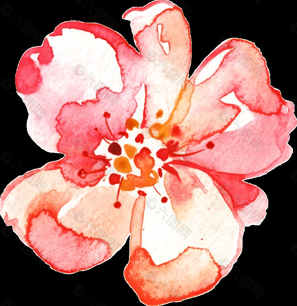 手绘水彩墨迹风格花朵png透明素材