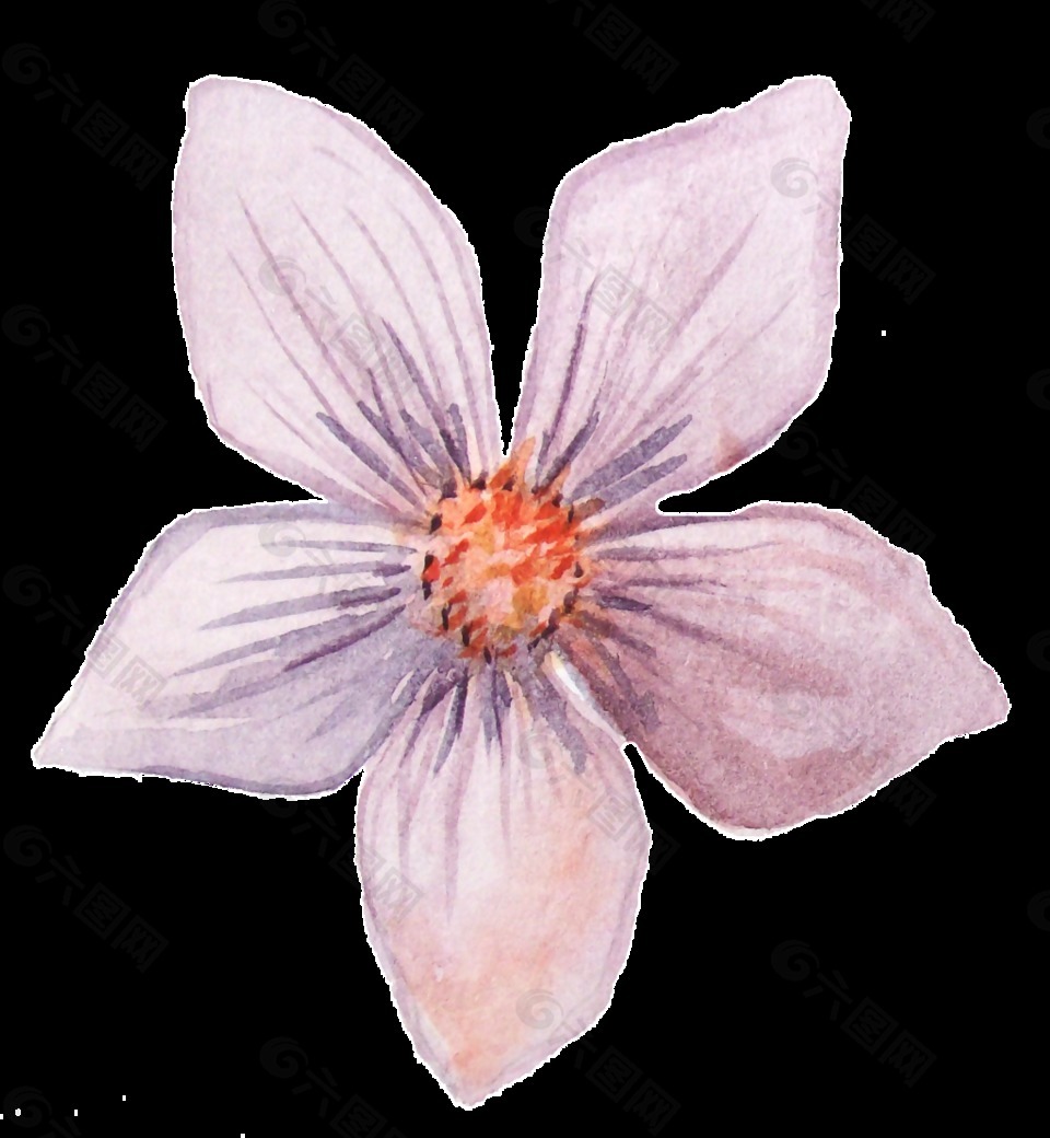 手绘淡雅水彩紫色花png透明素材