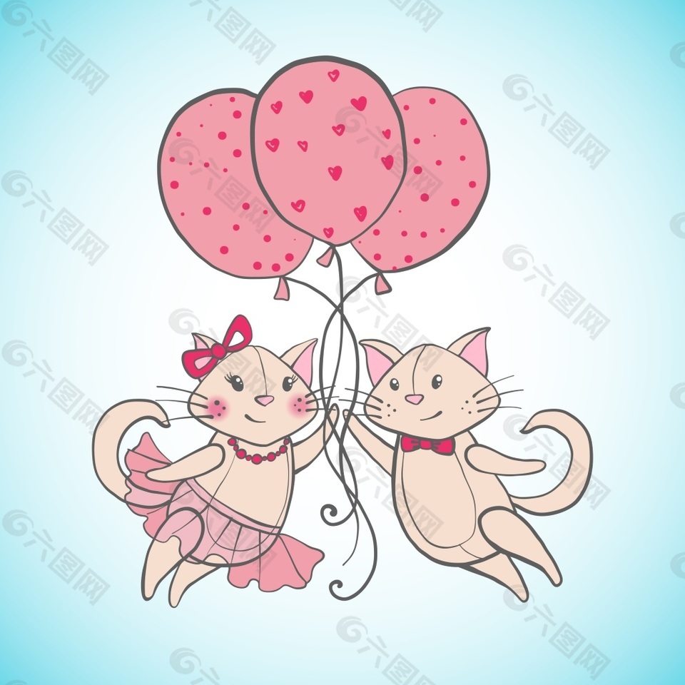 爱情气球小猫背景素材