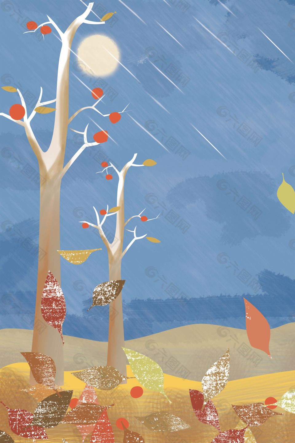 微风细雨落叶背景