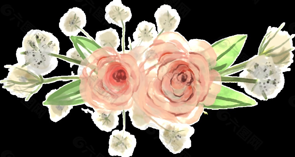 手绘妩媚粉色花朵png透明素材