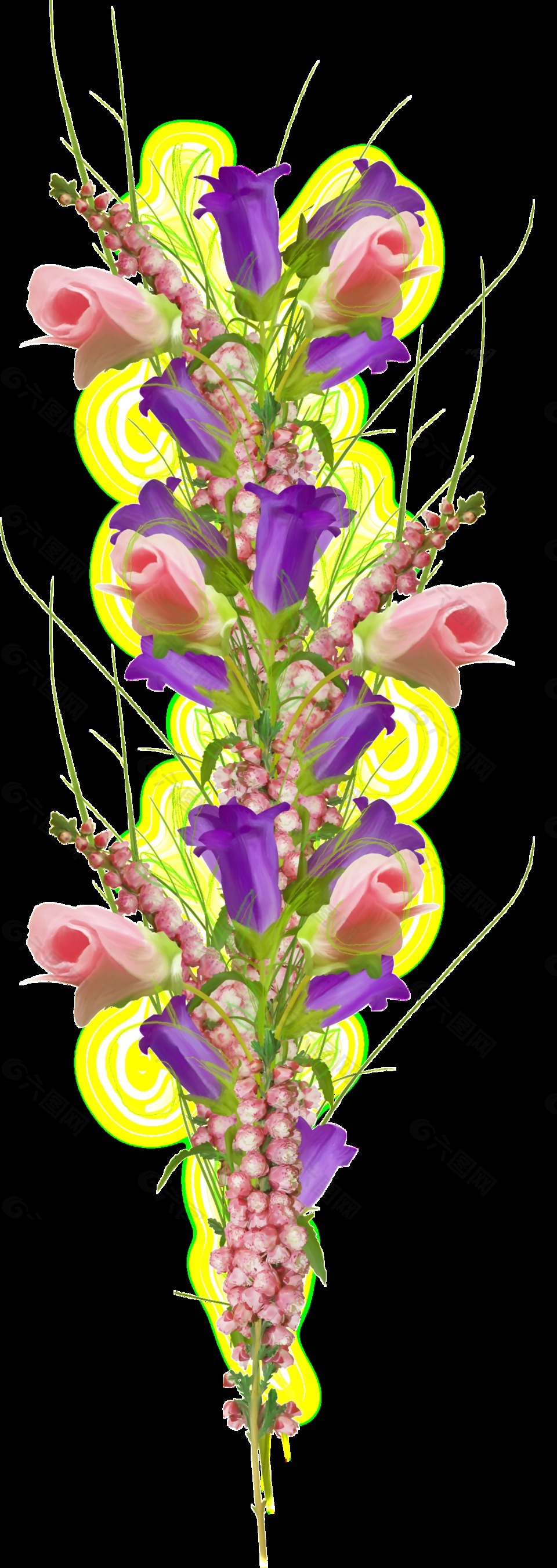 手绘逼真鲜花花束png透明素材