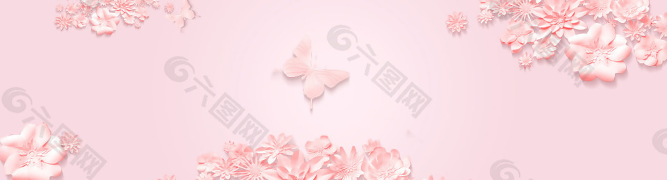 粉色浮雕花朵banner背景素材