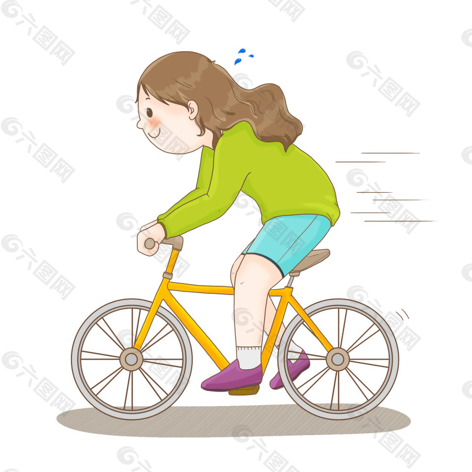 卡通骑单车的女子png元素素材