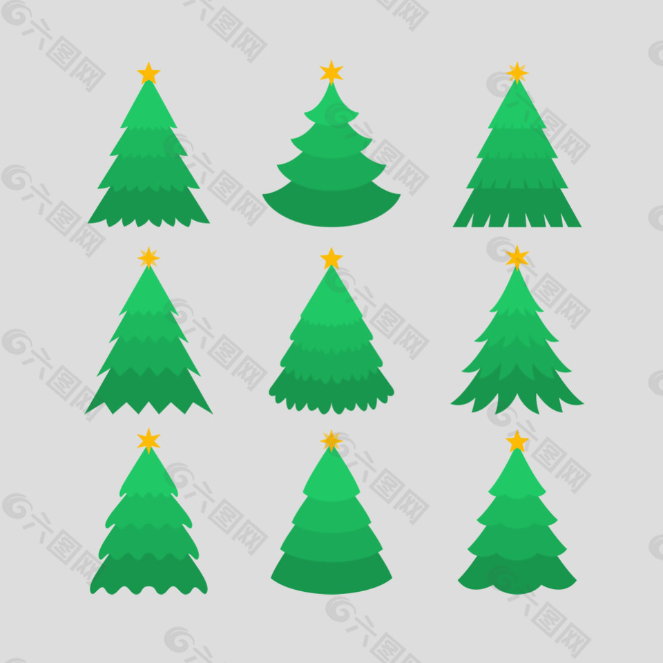 扁平风格绿色圣诞树免抠psd透明素材
