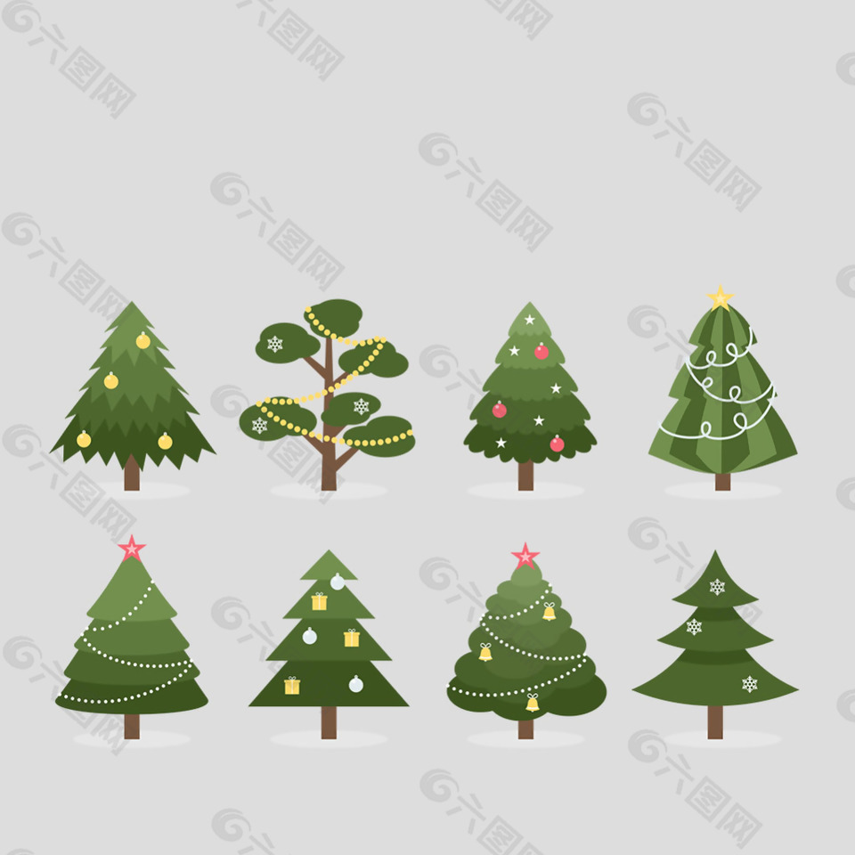各种形状卡通圣诞树免抠psd透明素材