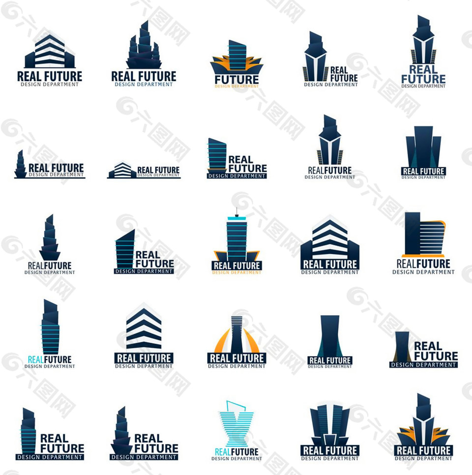 蓝色高楼大楼标志图片