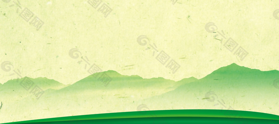 手绘绿色山脉banner背景素材