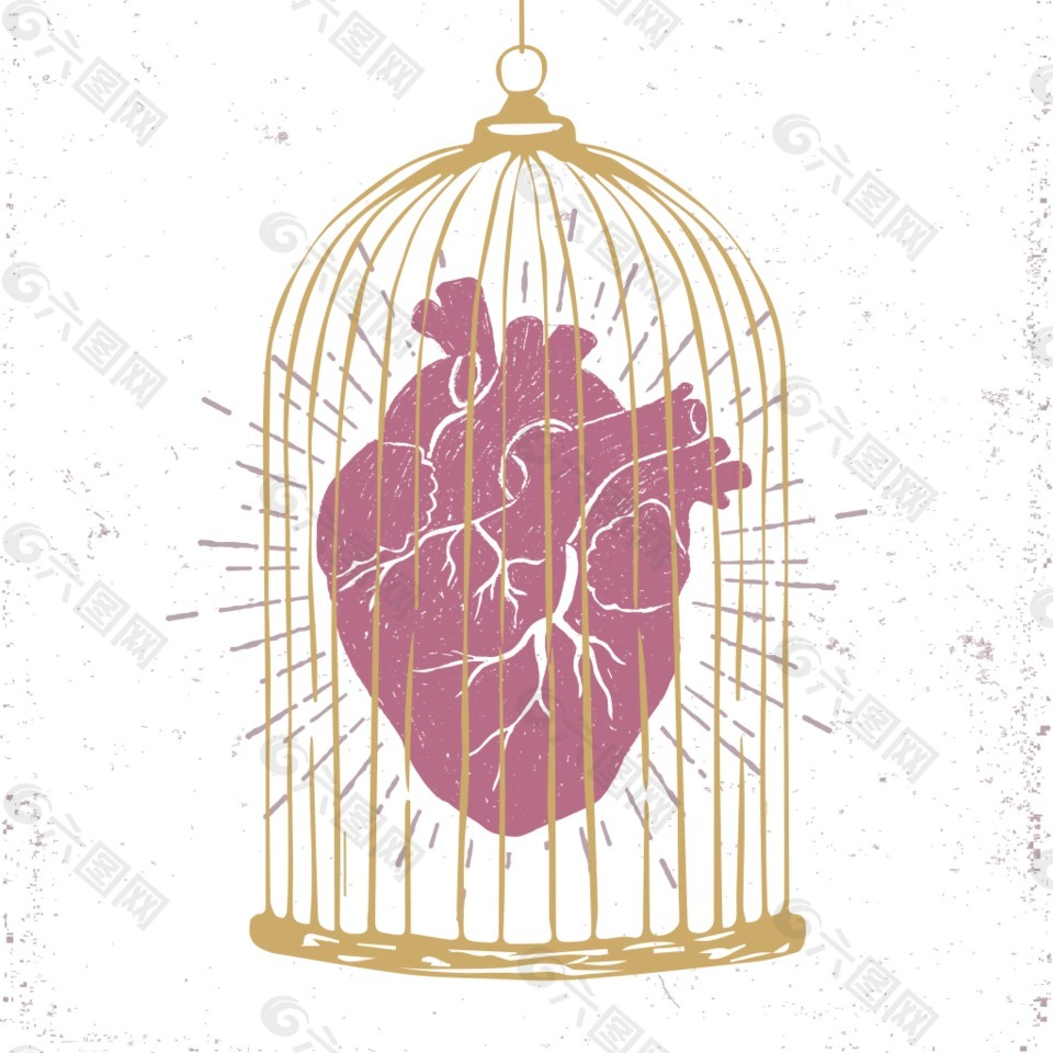 笼子与心脏卡通透明素材
