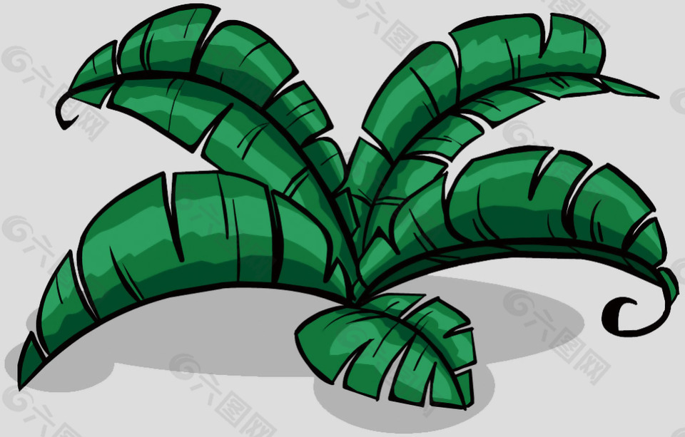 手绘绿色棕榈树叶免抠psd透明素材