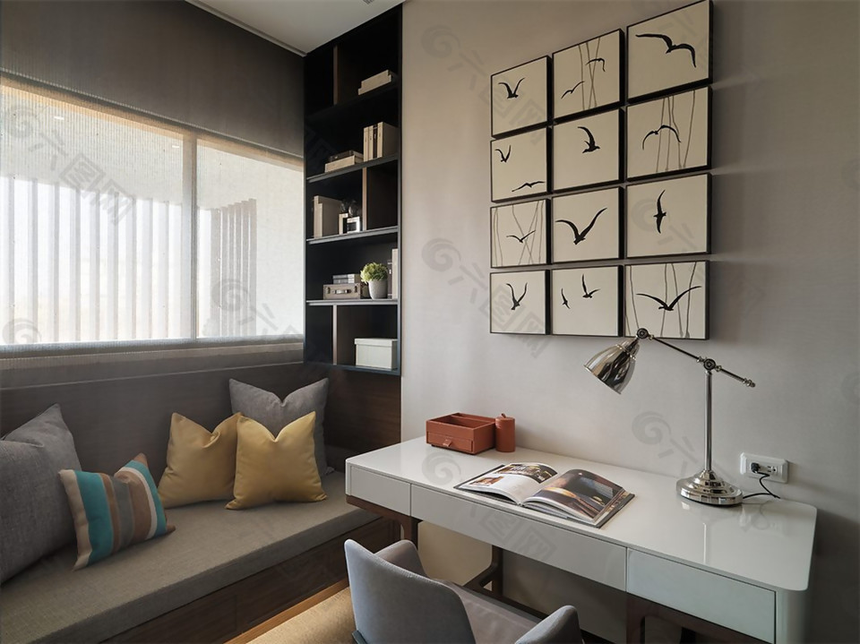 现代时尚清雅客厅浅灰色沙发室内装修效果图