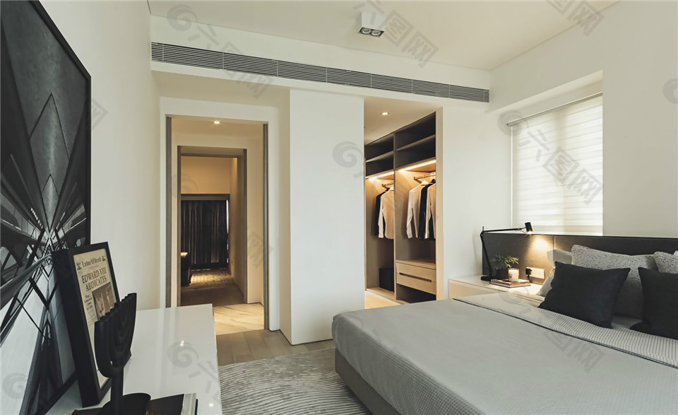 现代清新卧室白色背景墙室内装修效果图
