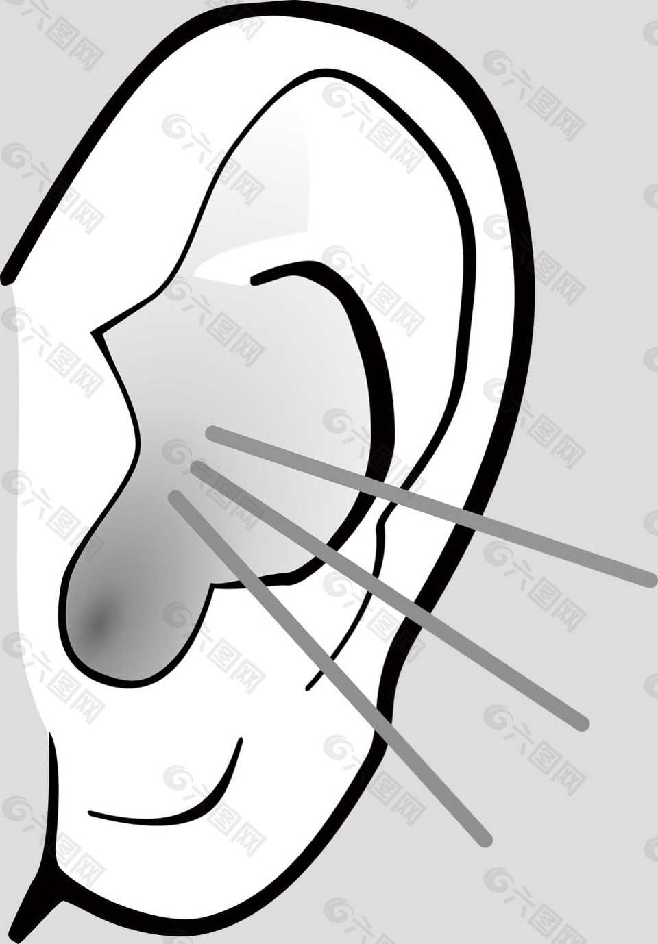 手绘黑白色耳朵免抠psd透明素材