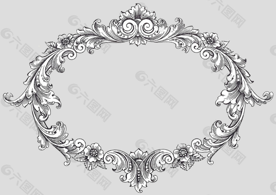 手绘花卉欧式边框免抠psd透明素材