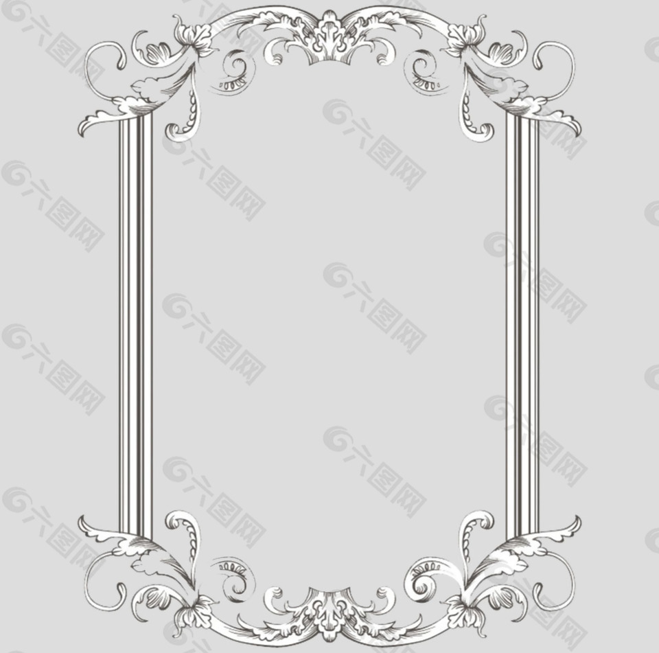 手绘古风花卉边框免抠psd透明素材