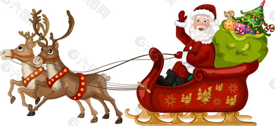 坐在马车上的圣诞老人PNG元素
