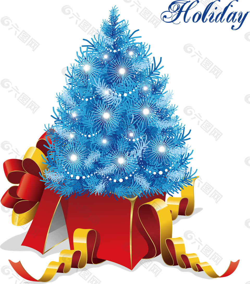 圣诞礼物中的蓝色圣诞树元素设计元素素材免费下载(图片编号:9049362)-六图网