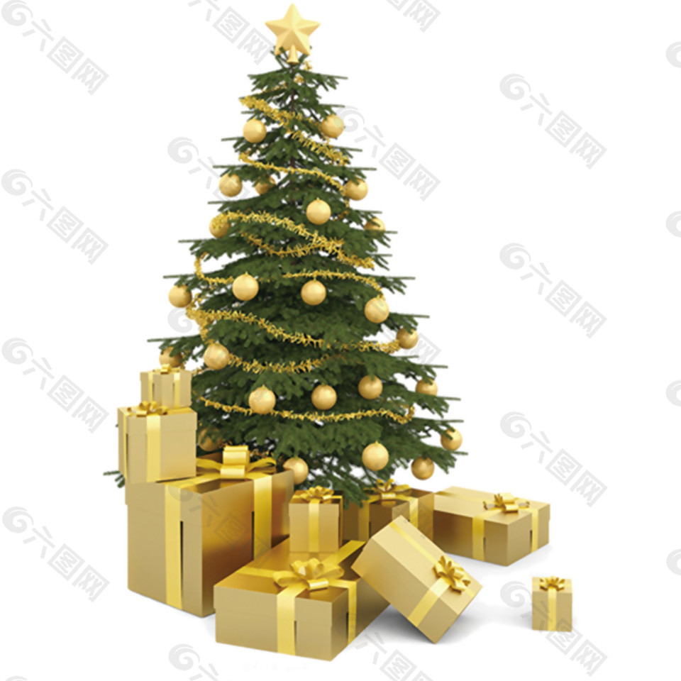 堆满礼物的圣诞树PNG元素