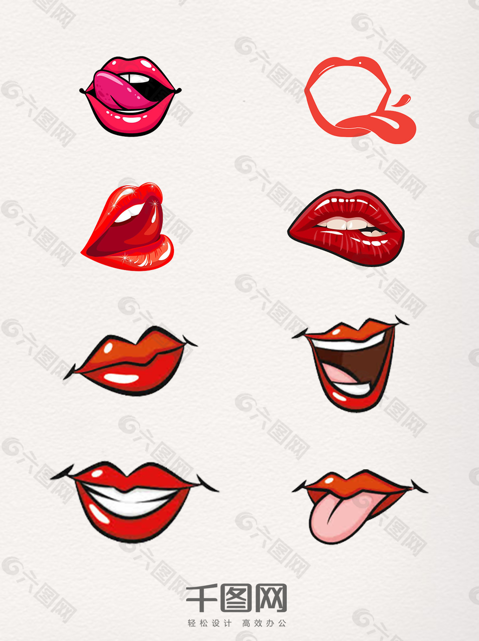 一组女性红唇手绘图片设计元素素材免费下载 图片编号 六图网