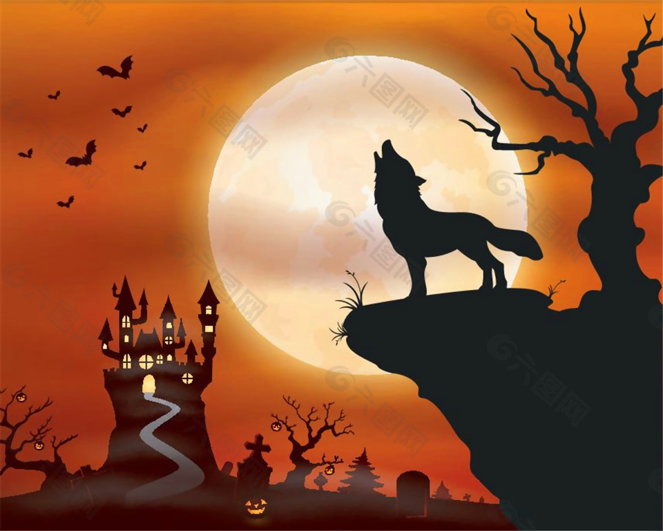 月亮与狼万圣节背景图片