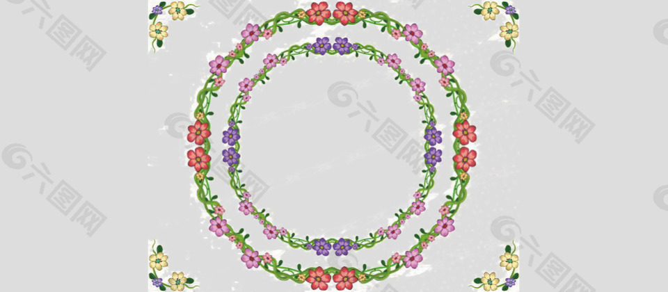 彩色圆形花卉边框免抠psd透明素材