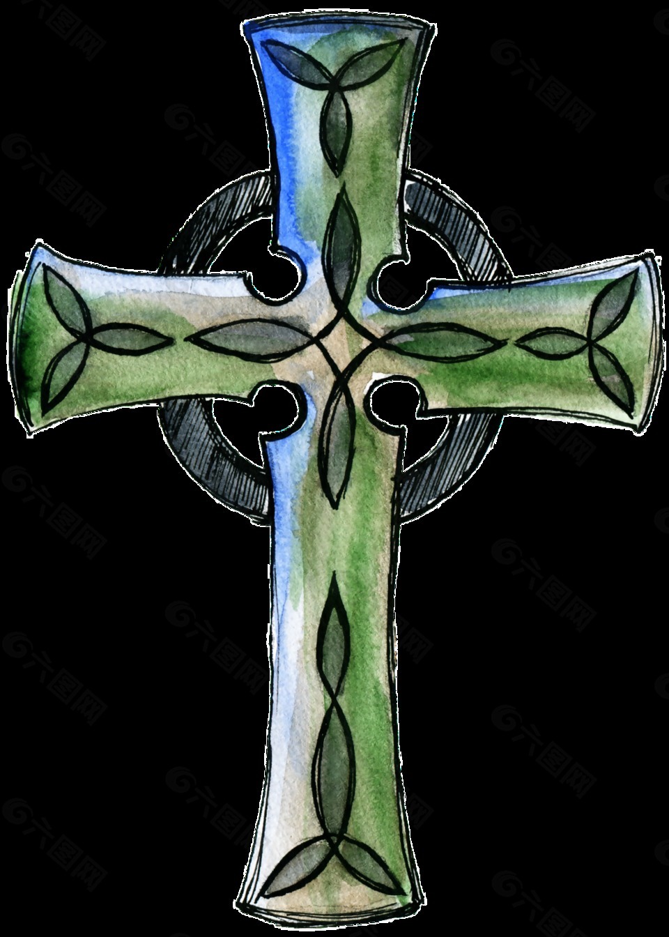 绿色十字架卡通透明装饰素材