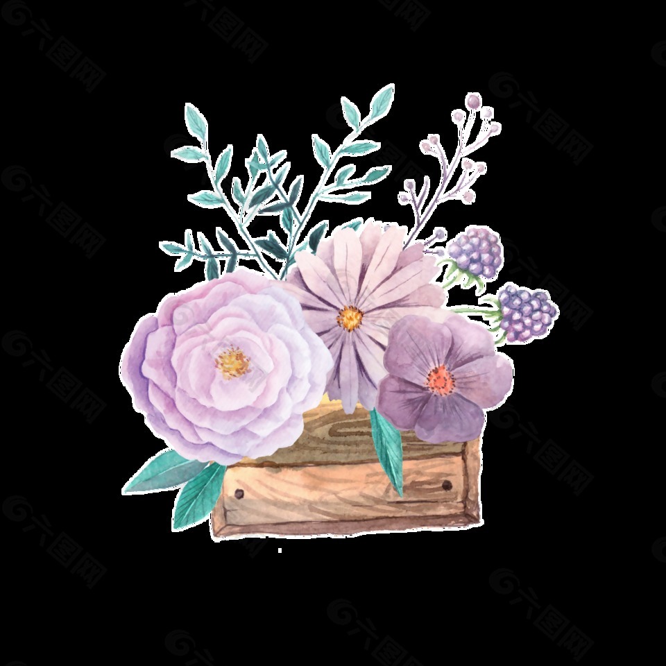 紫馨花盆卡通透明装饰素材