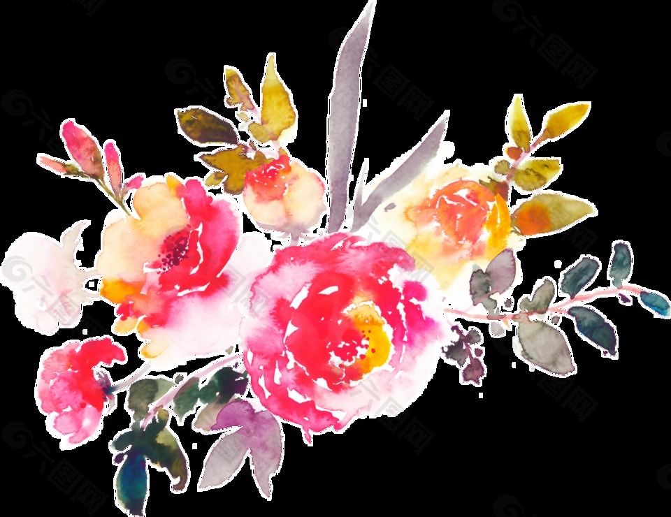 国画植物花卉卡通透明装饰素材