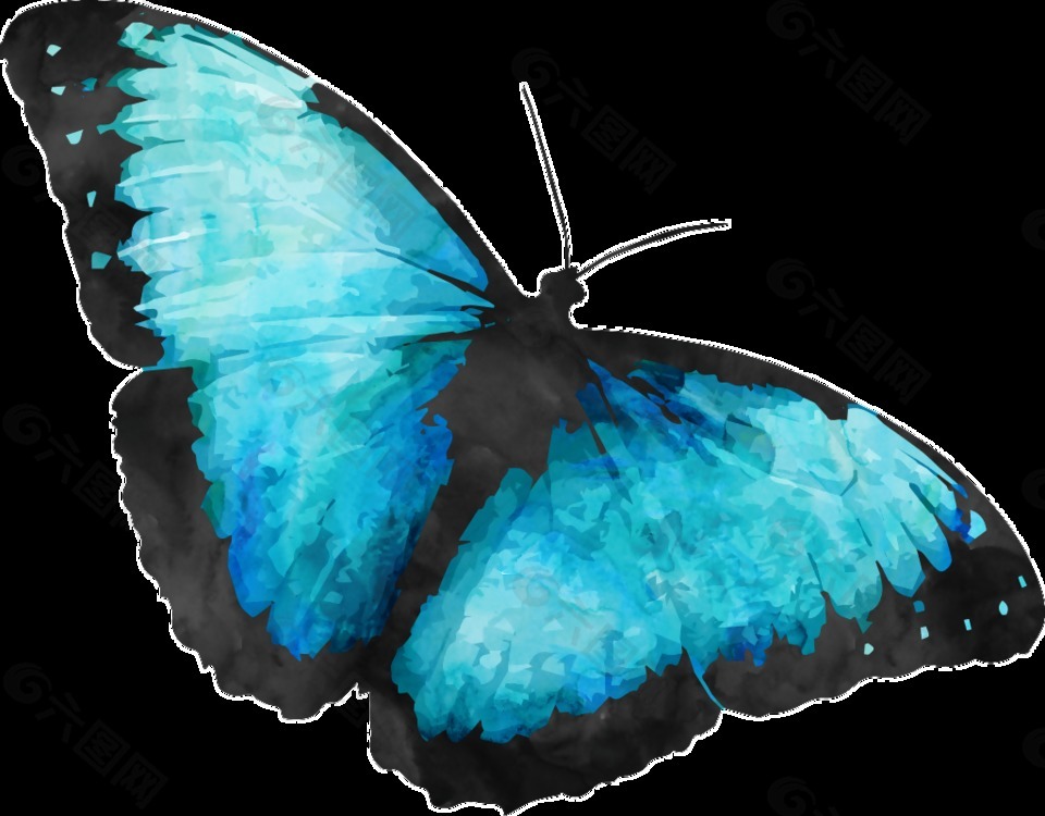 冰蓝蝴蝶卡通透明装饰素材