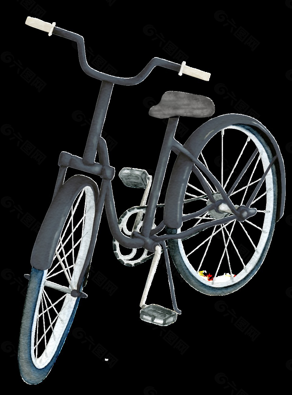 手绘复古自行车png透明素材
