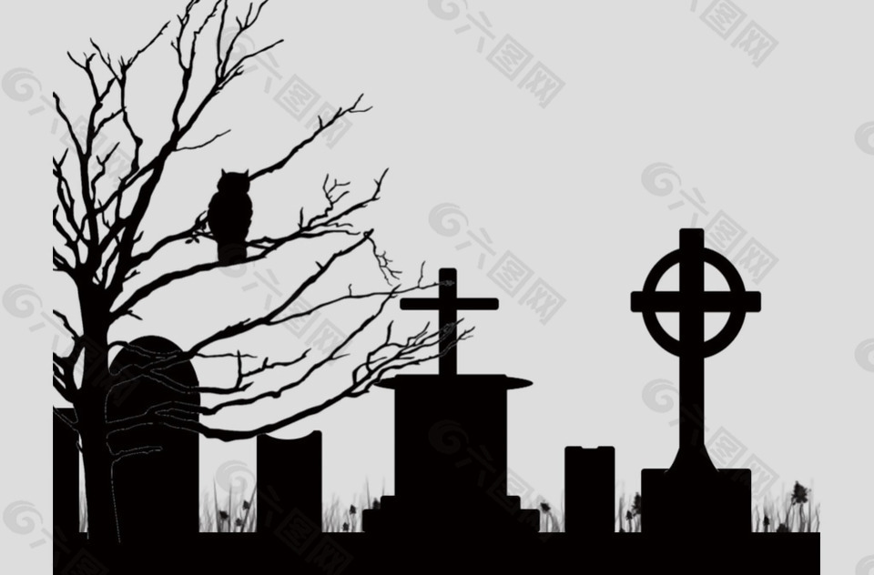 基督教墓碑剪影免抠psd透明素材