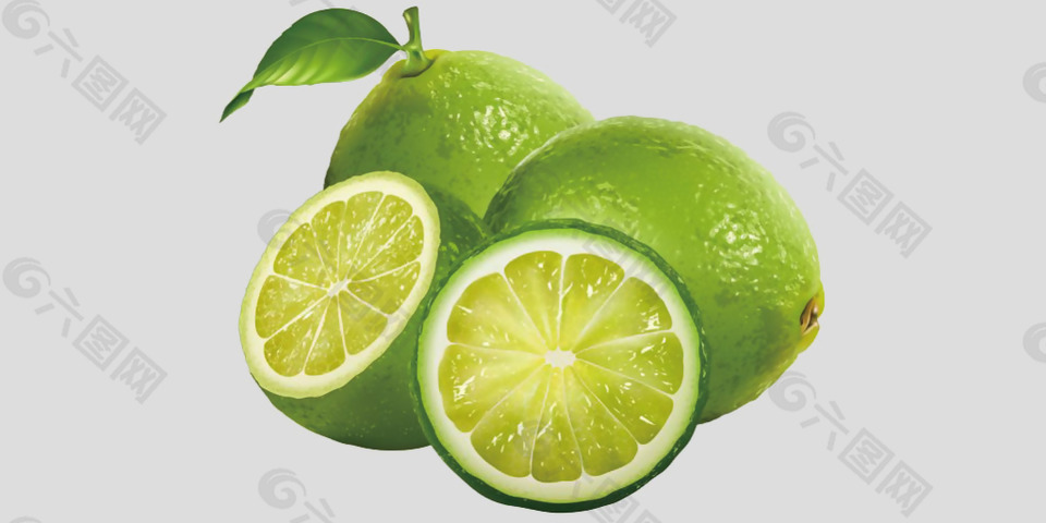 新鲜切开的绿色柠檬免抠psd透明素材
