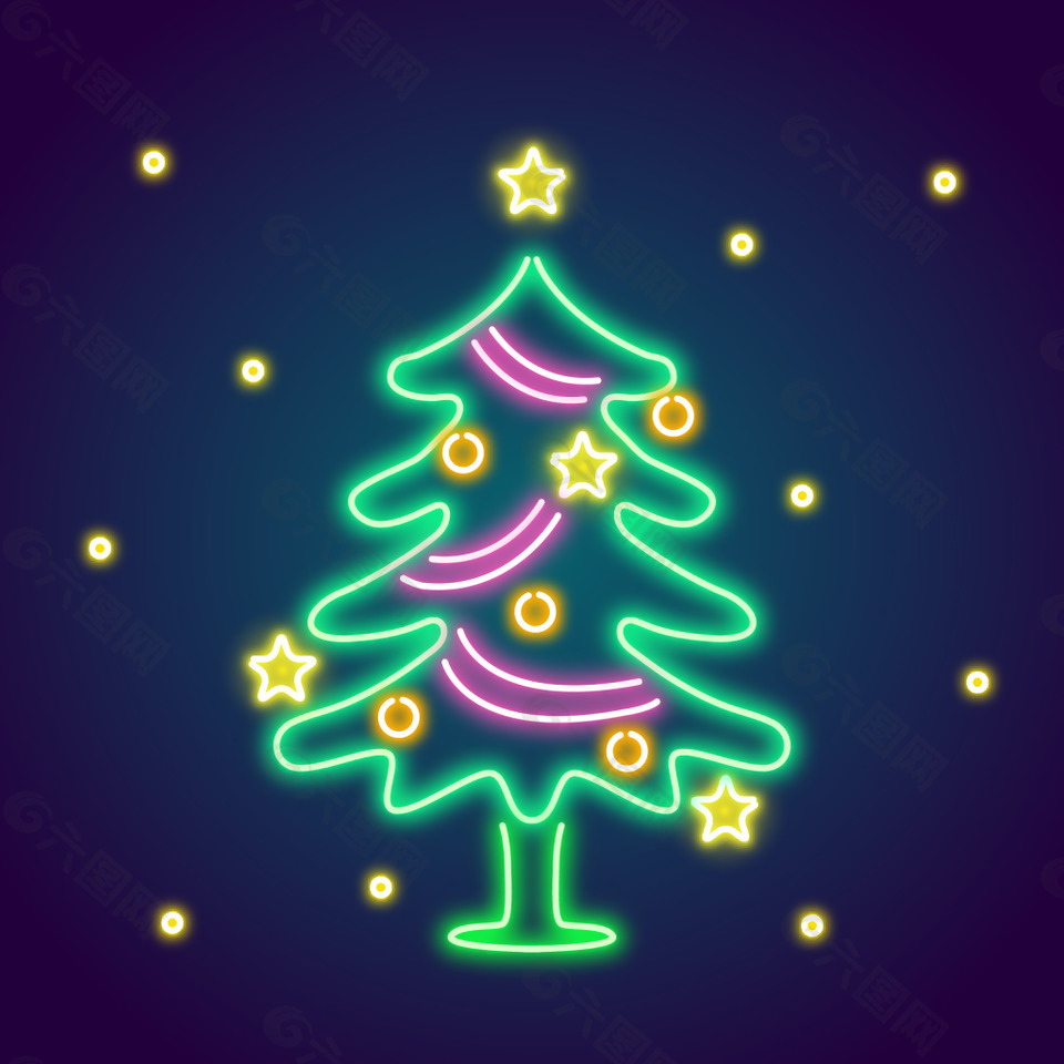 圣诞树霓虹灯光效元素设计