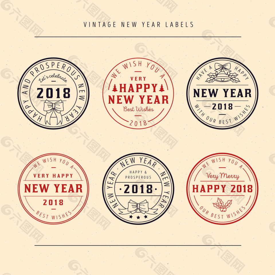 2018圆形新年标签设计