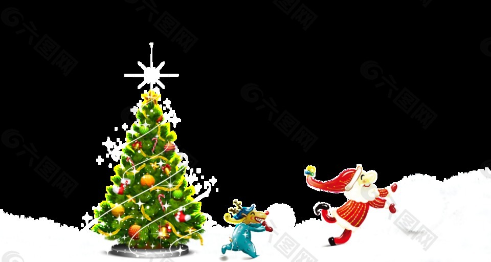 卡通圣诞树及圣诞老人装饰素材