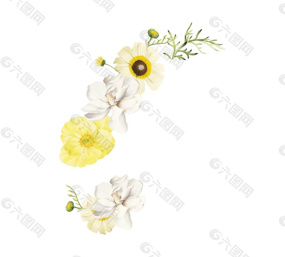 手绘黄色花朵元素