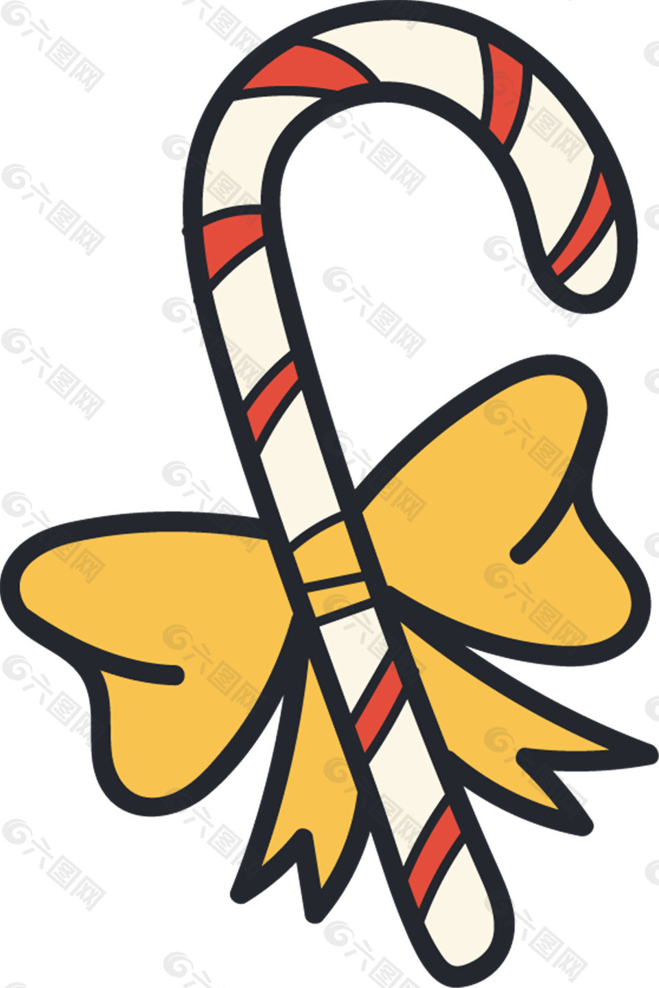 卡通圣诞蝴蝶结拐杖PNG元素