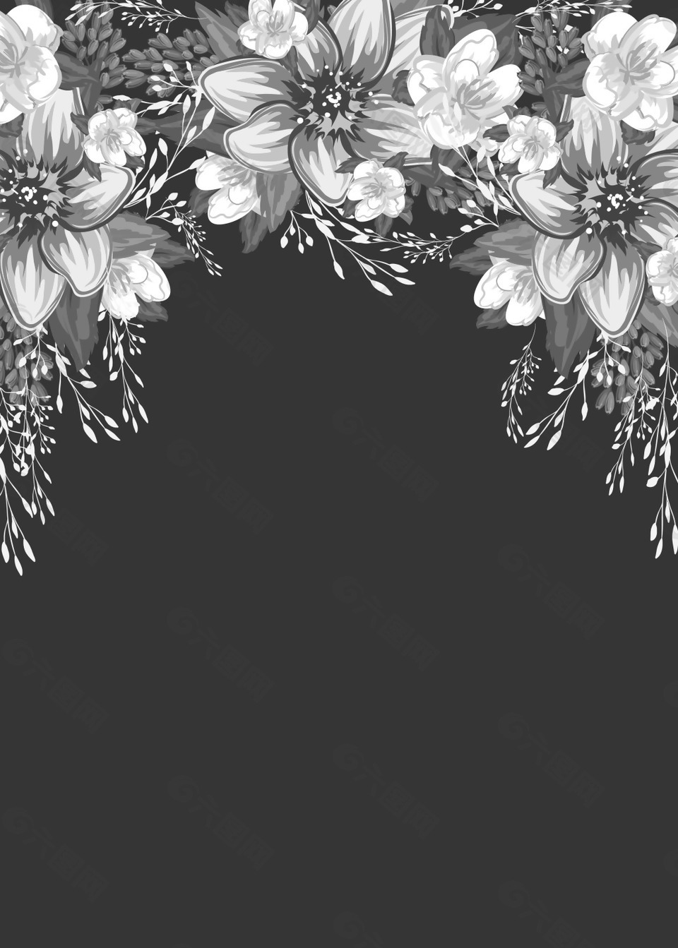 矢量白色花朵黑底背景素材背景素材免费下载 图片编号 六图网