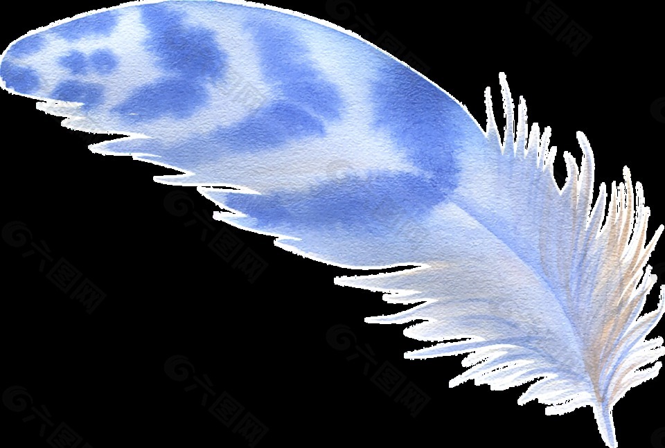 蓝纹羽毛卡通水彩透明素材