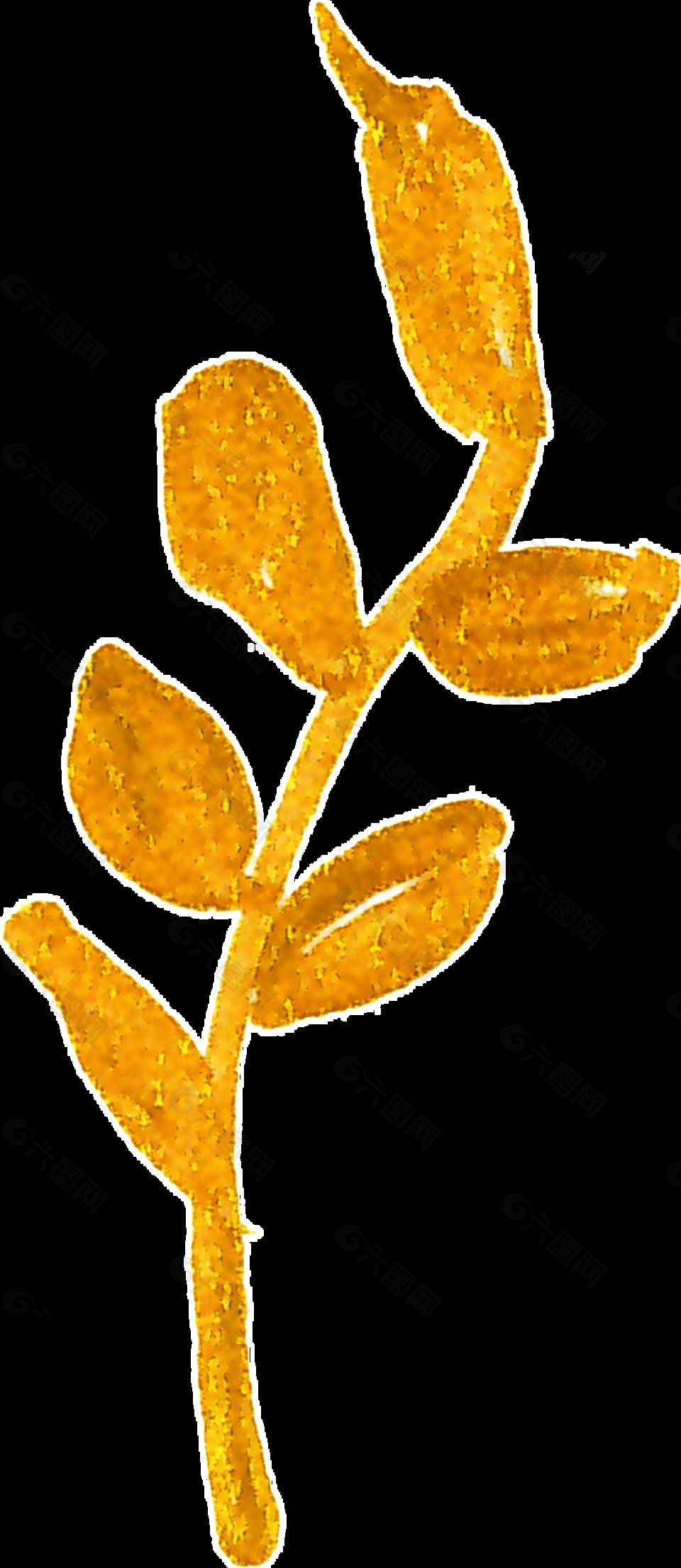 金色衍生植物卡通水彩透明素材