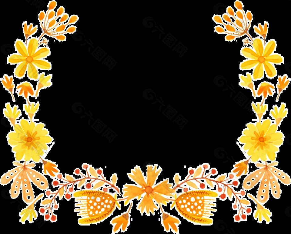 秋日弧形花环卡通透明素材