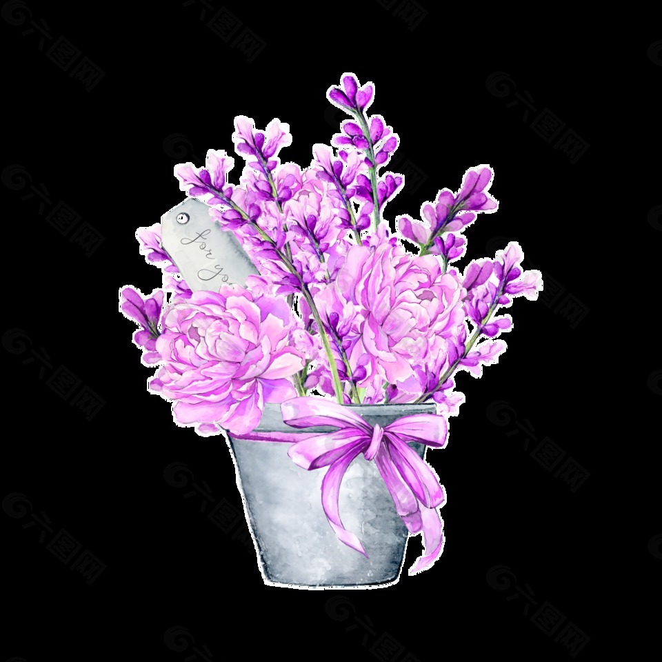 紫色花盆卡通透明素材