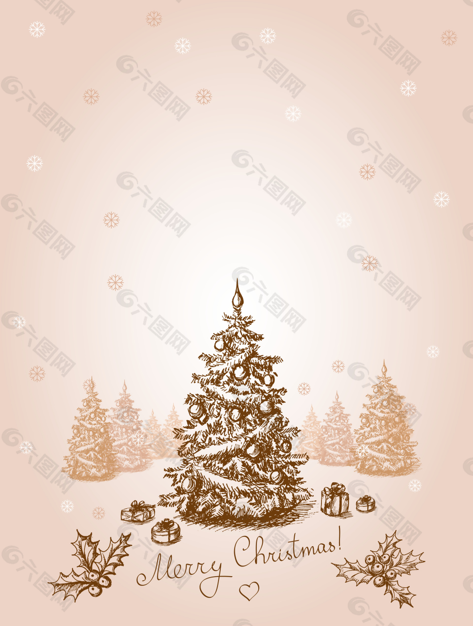 矢量淡色圣诞树手绘背景素材